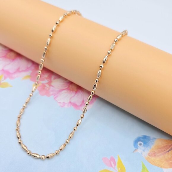 Rose Gold Polished Bead Necklace in 18K Gold Plated Finish - 50cm, XPNL0072 - Picture 7 of 12